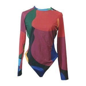 Mara Hoffman Multicolor Abstract One Piece Long Sleeve Swimsuit Size Small
